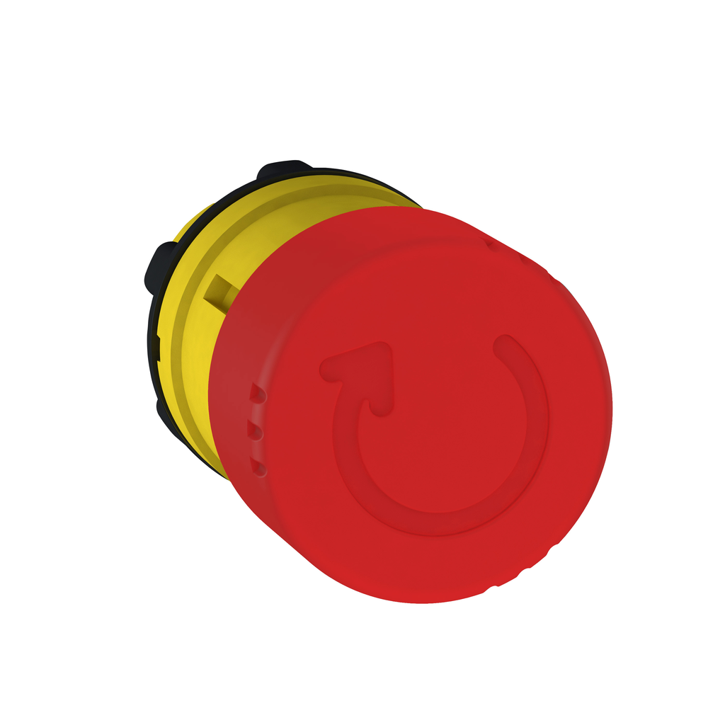 ZB5AS834 - Cabezal de parada de emergencia, Harmony XB5, apagado, plástico, hongo rojo 30 mm, 22 mm, gatillo con enclavamiento, girar para liberar