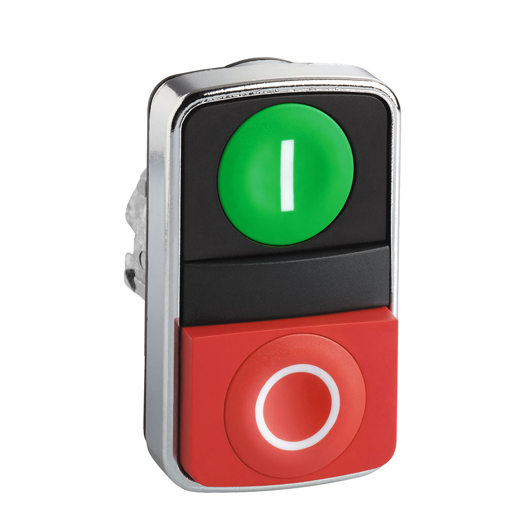 ZB4BA7341 - Cabezal pulsador de doble cabezal, Harmony XB4, metal, 22 mm, 1 empotrar verde marcado I + 1 empotrar rojo marcado O