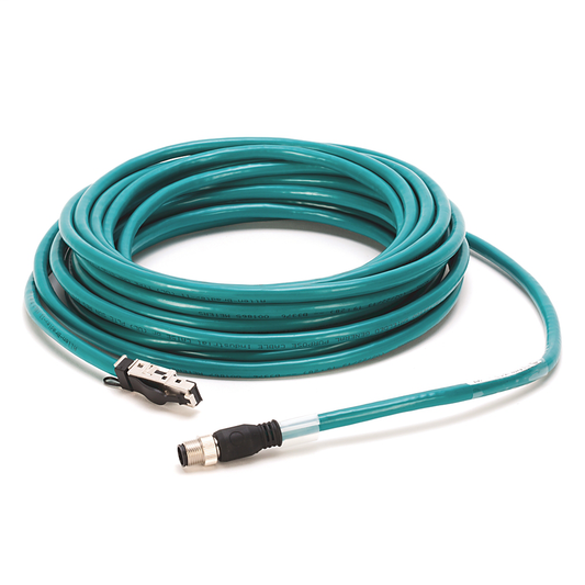 1585D-M4HBJM-10 - 1585 Ethernet Cables, 4 Conductors, M12, Straight Male, Standard, RJ45, Straight Male, Teal 600V, 100BASE-TX, 100 Mbit/s, PVC General Purpose