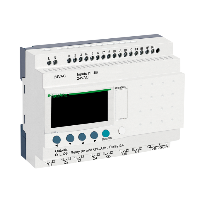 SR3B261B - modular smart relay, Zelio Logic SR2 SR3, 24 IO, 24V AC, clock, display