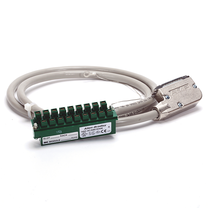 1492-ACAB005EA69 - Prewired Cable for 1769-IF8 (S-ended voltage) Analog input, 20 conductors, #22 AWG, shielded, w/Two 1769-RTBN18 connectors & AIFM 25-Pin D-shell connector, length 0.5 meter (1.64 feet)