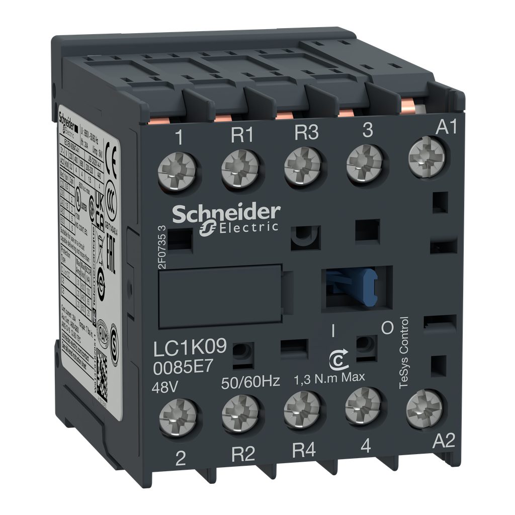 LC1K090085E7 - Contactor, TeSys K, 4P, 2 NA + 2 NC, AC-1, lt o eq a 440 V 10 A, bobina de 48 V CA