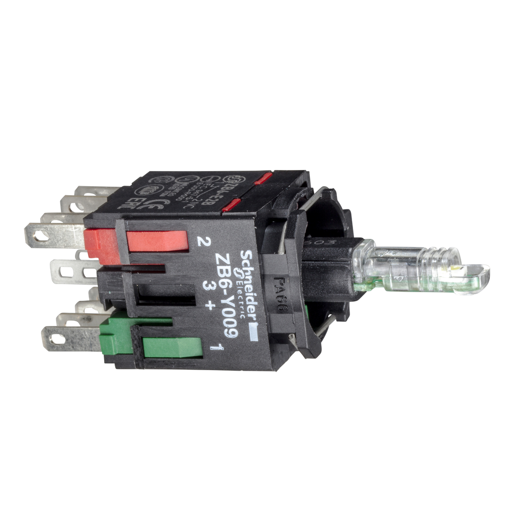 ZB6ZB55B - Cuerpo completo para pulsador iluminado, Harmony XB6, bloque de luz amarillo, con cuerpo/collar de fijación, LED integrado, 12...24V, 1NO + 1NC