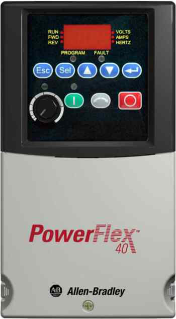 22B-B017N104 - Variador de CA PowerFlex 40, 240 (208) V CA, trifásico, 17 A, 3,7 kW, 5 HP, tamaño de bastidor B, IP20 (abierto), pantalla LED, teclado digital, sin filtro CE, RS485