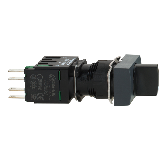 XB6DD221B - Selector switch, Harmony XB6, black rectangular, 16mm, 2 positions, stay put, 1NO + 1NC