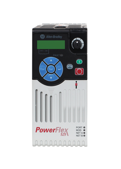 25B-B2P5N104 - PowerFlex 525 AC Drive, with Embedded EtherNet/IP and Safety, 240 VAC, 3 Phase, 0.5 HP, 0.4 kW Normal Duty; 0.5 HP, 0.4 kW Heavy Duty, Frame A, IP20 NEMA / Open Type, No Filter