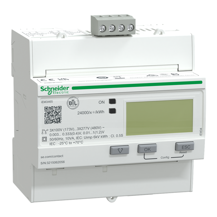 A9MEM3465 - iEM3465 energy meter - BACnet - 1 DI - 1 DO - multi-tariff - LVCT