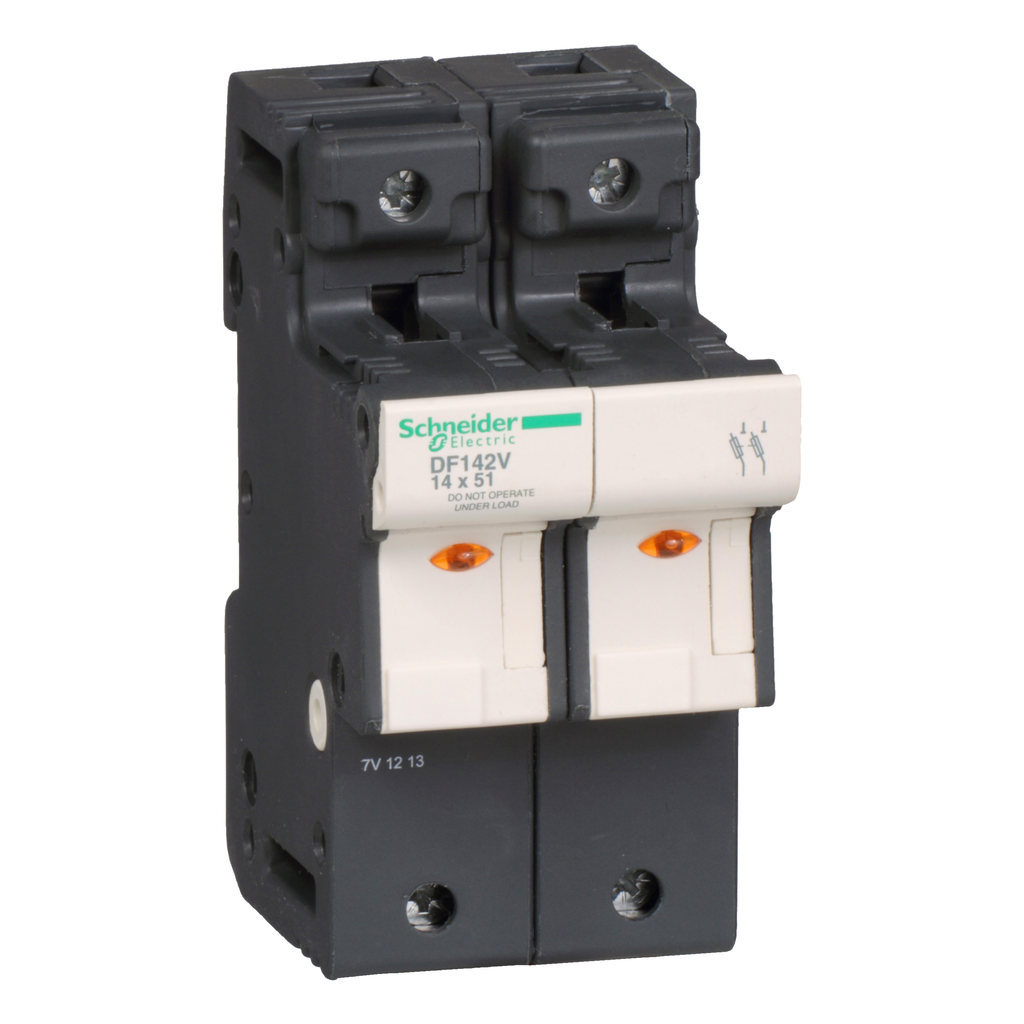 DF142V - Portafusibles, TeSys DF, 2P, 50A, 690VAC, tamaño de fusible 14x51mm, indicador de fusible fundido