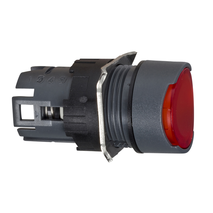 ZB6AF4 - Head for illuminated push button, Harmony XB6, red flush pushbutton Ø 16 latching integral LED