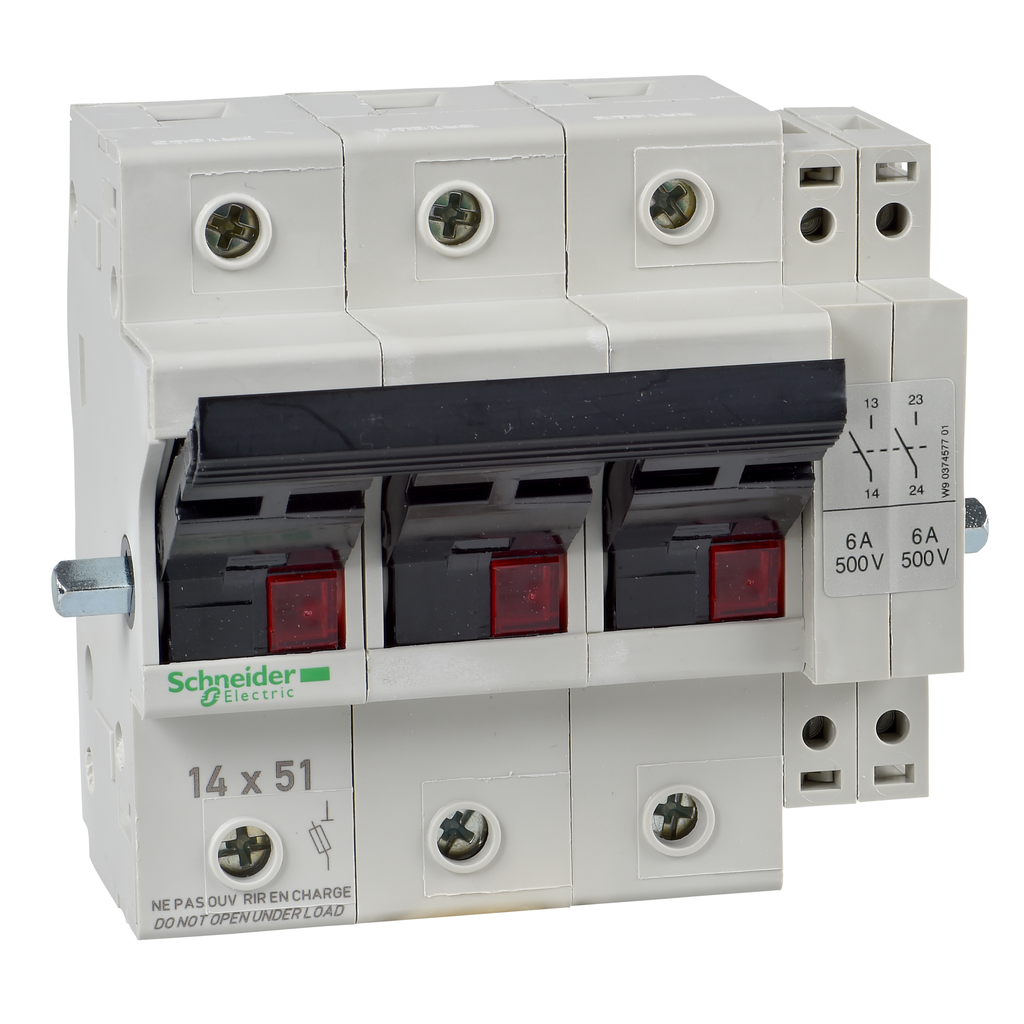 GK1EK - Seccionador de fusibles, TeSys DF, 3P, 690 V CA, 50 A, tamaño de fusible 14 x 51 mm, 1 NA de ruptura anticipada, sin protección monofásica