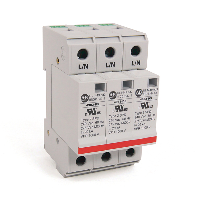 4983 Surge and Filter Protection, Din Rail Mount, UL 1449, 230-240V AC, 40kA, 3 Pole Configuration