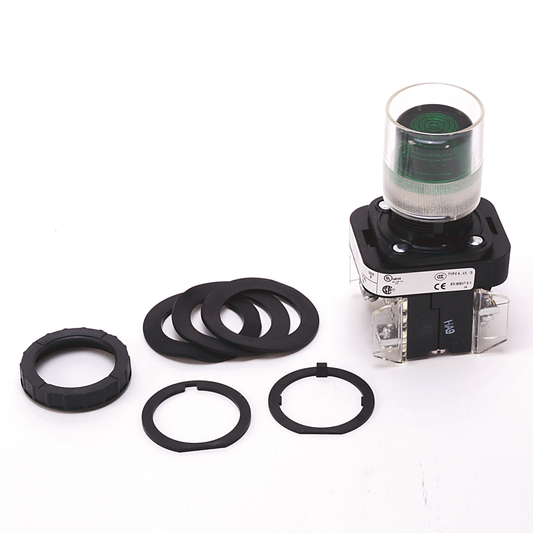 800H-QRA24B - 30.5mm Type 4/4X/13 Mom. Contact PB-Illum., Blue, Ext. Hd w/ Guard, Incand./No Options, 24V AC/DC, 1 NO-1 NC