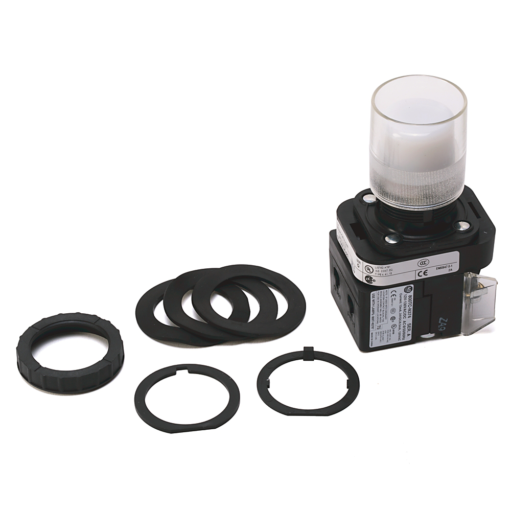 800H-QRAH2WG1 - Contacto de 30,5 mm tipo 4/4X/13, PB-Ilum., blanco, carcasa exterior con protección, LED, 12-130 V CA/CC, 2 NA - 2 NC