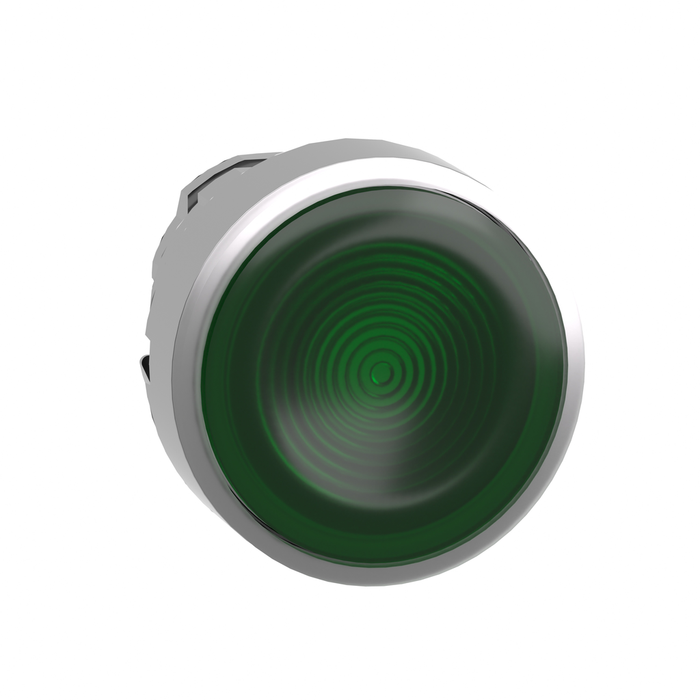 ZB4BW333S - Head for illuminated push button, Harmony XB4, metal, green flush, 22mm, universal LED, spring return, grooved lens