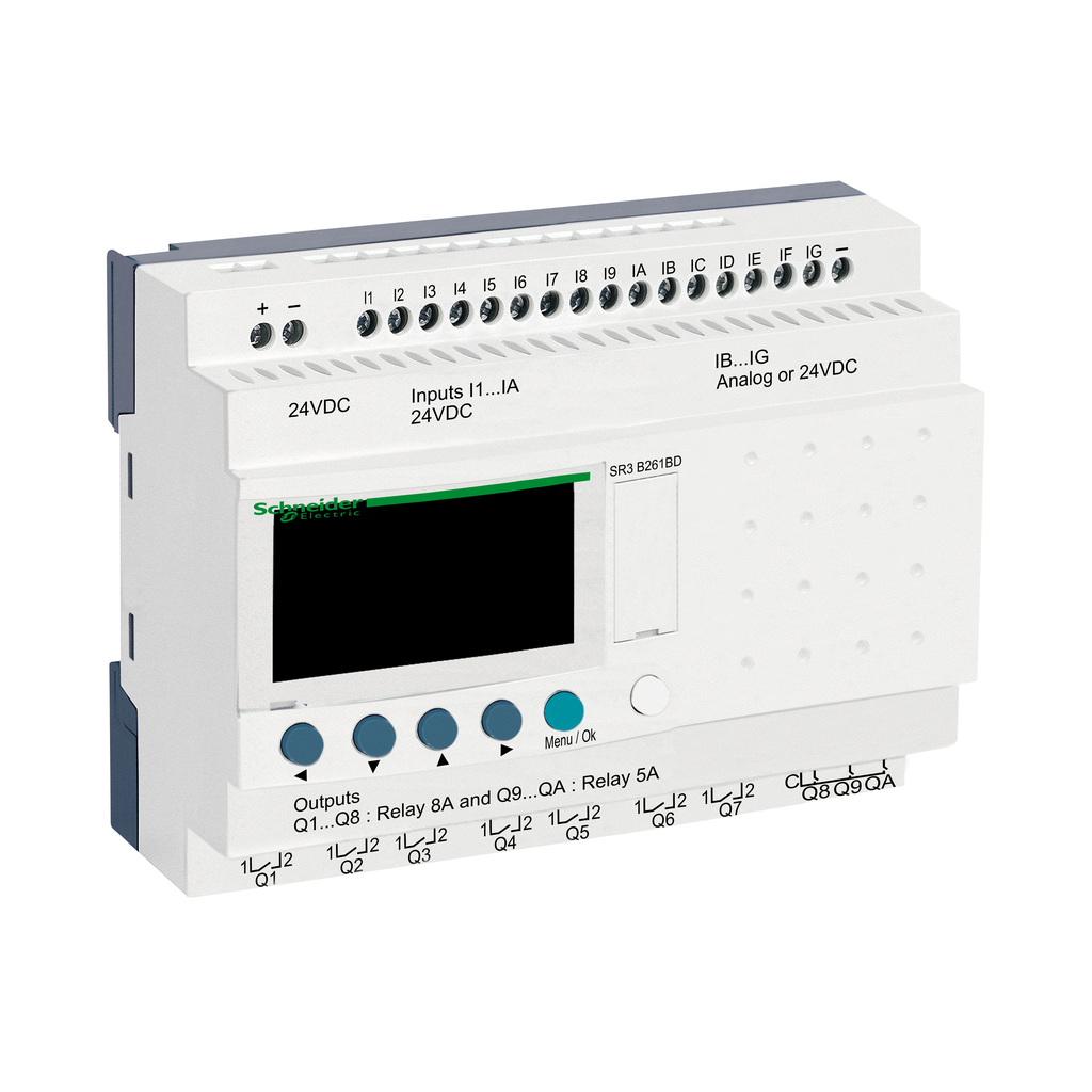 SR3B261BD - modular smart relay, Zelio Logic SR2 SR3, 26 IO, 24V DC, clock, display, 10 relay outputs (Qty. 20)