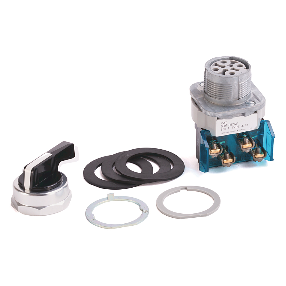 800T-H17AV - 30.5mm Type 4/13 2 Pos Sel. Switch-Non-Illum., White, Knob Lever Maint., 1 NO-1 NC PenTUFF