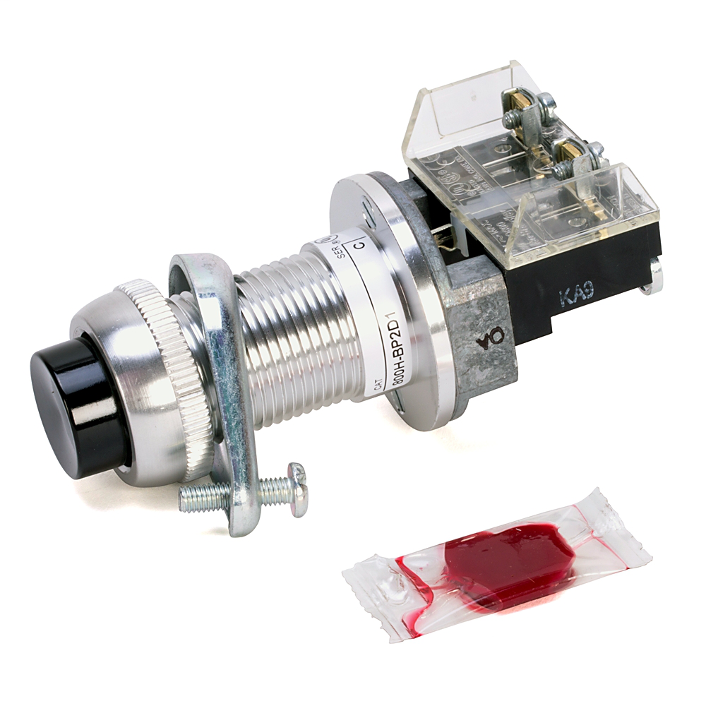 800H-BP2A2 - Contacto momentáneo PB para áreas peligrosas, tipo 7 y 9, sin iluminación, longitud de cañón estándar, cabezal extendido, negro, 2 NA