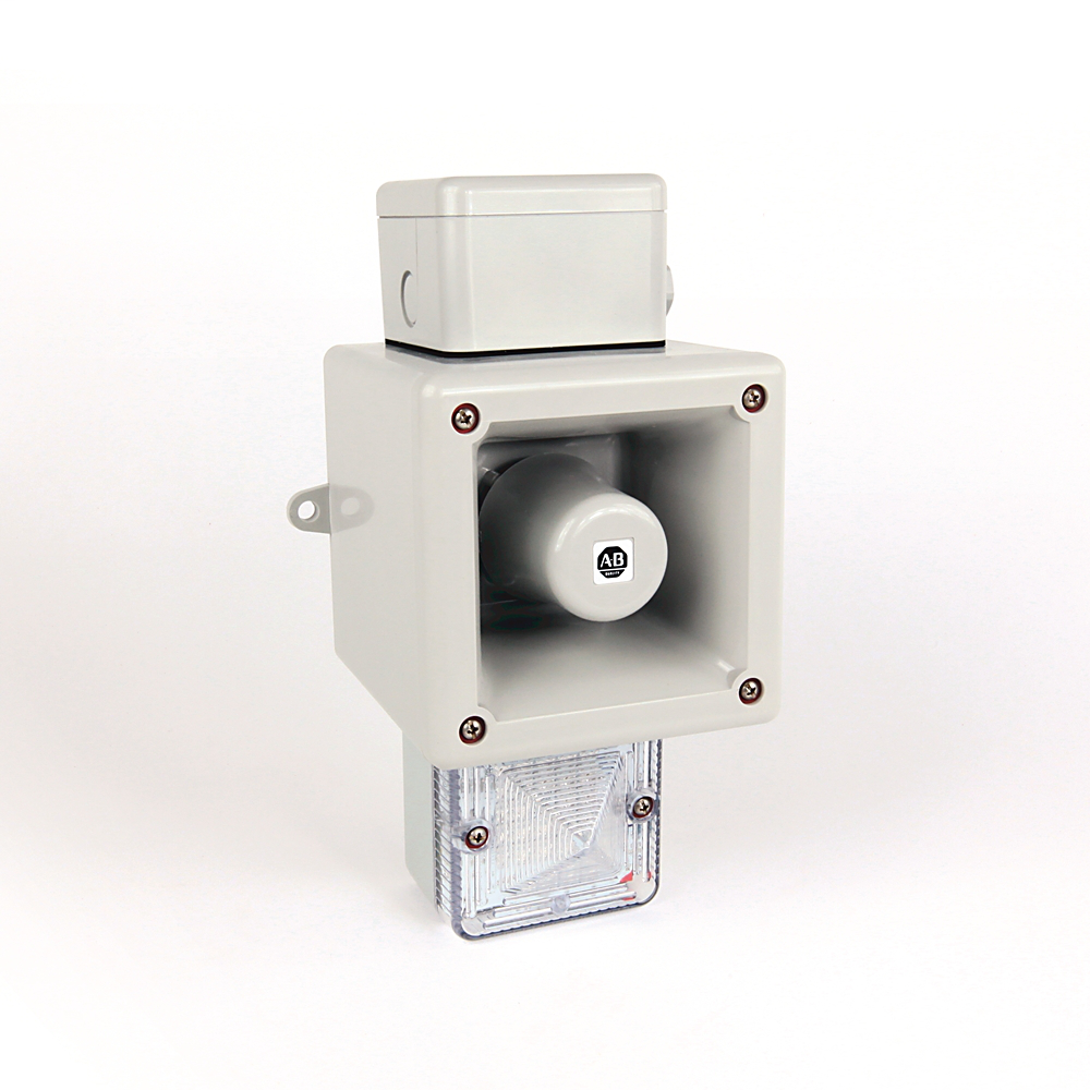 855H-RC45C4 - Bulletin 855H, Recordable Horn with Beacon, 90...260V AC, Frame C, 101dB(A) Voice, 110dB(A) Tone Output at 1 m, UL Type 3R/4/4X/13, IP66, Red LED Beacon