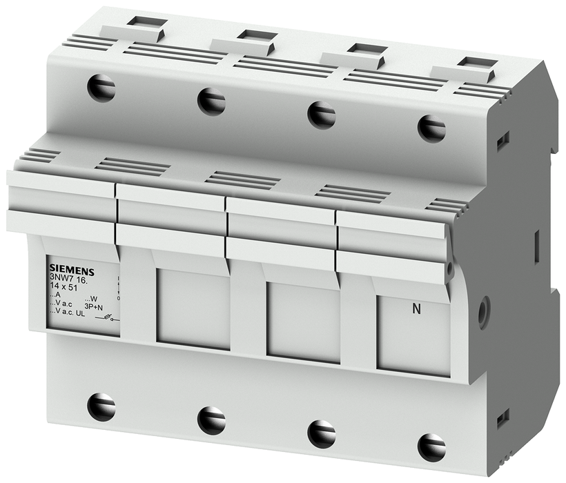 3NW7161 - FUSE HOLDER, 3+N, 50A, 14X51MM FUSE