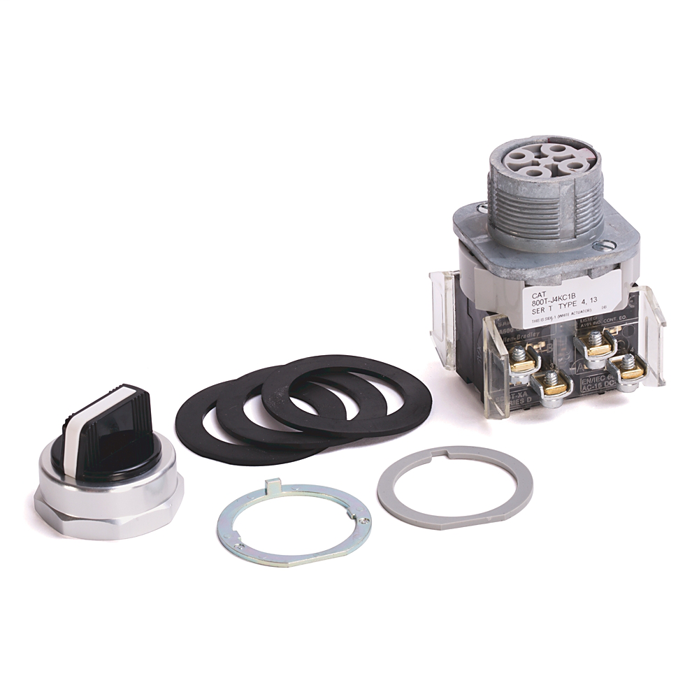 800T-J4KE7B - 800T 3 Position, Knob/Wing Lever,, White, Std. Knob Spring Rtn fr/ Left, Cam and Contact Blocks, 3 Position