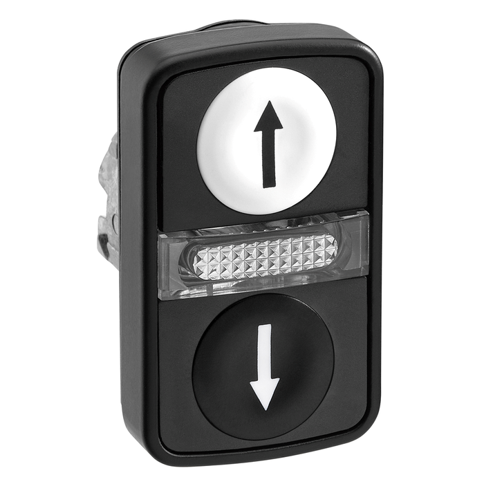 ZB4BW7A17247 - Head for illuminated double headed push button, Harmony XB4, white flush/black flush pushbutton Ø22 mm with marking