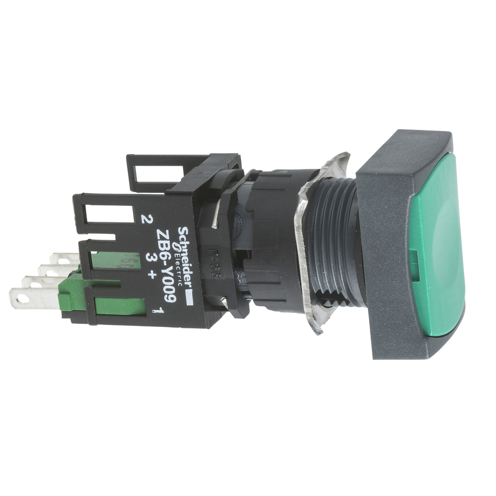 XB6DA35B - Pulsador completo, Harmony XB6, pulsador empotrable rectangular verde, 16 mm, retorno por resorte, 1 NO + 1 NC, sin marcar