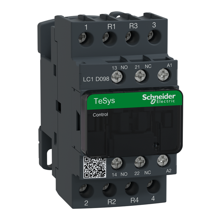 LC1D098E7 - IEC contactor, TeSys Deca, nonreversing, 20A resistive, 4 pole, 2 NO and 2 NC, 48VAC 50/60Hz coil, open style