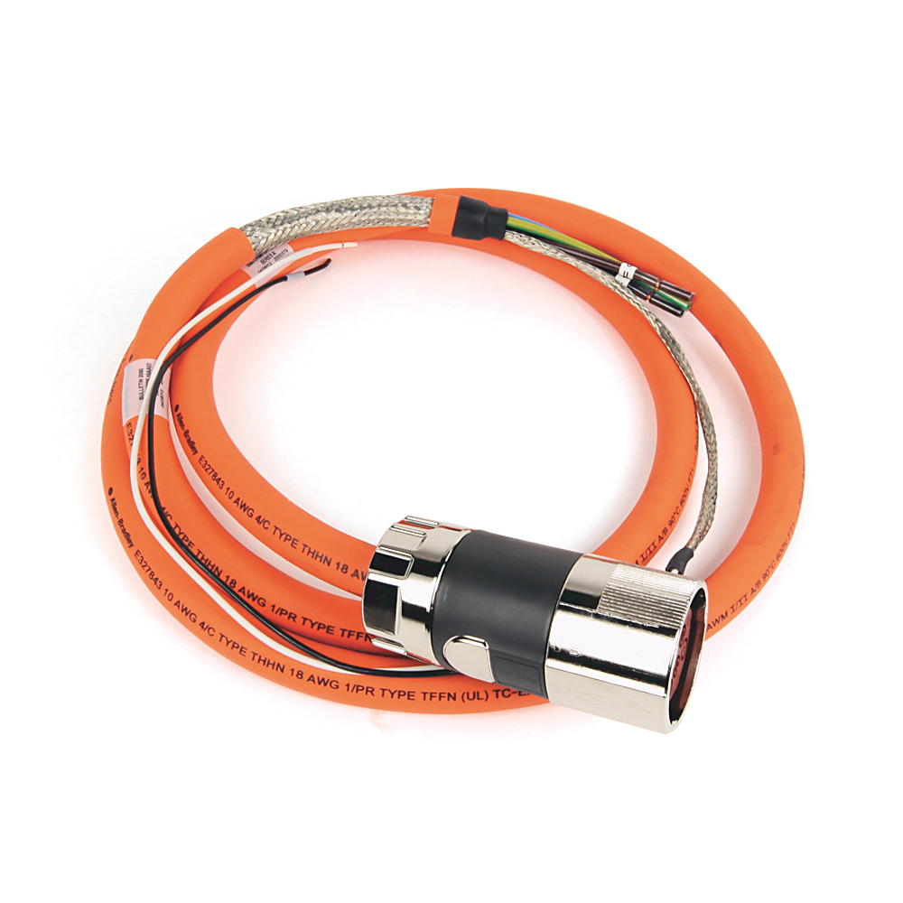 2090-CPBM7DF-10AA02 - Cable SpeedTEC, alimentación de motor con cables de freno, conector DIN SpeedTec, extremo de accionamiento, cable flotante, 10 AWG, estándar (no flexible), 2 metros