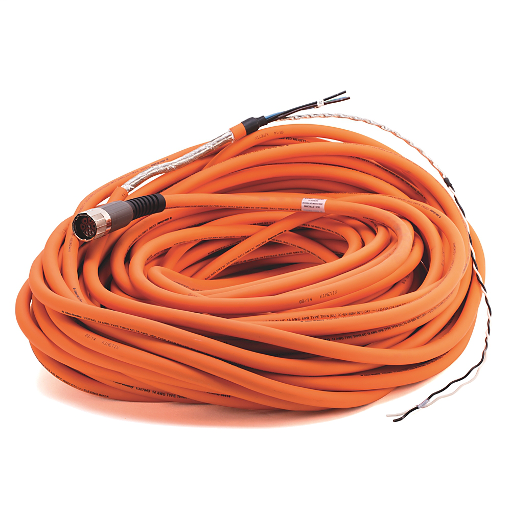 2090-CPBM7DF-14AF40 - Cable SpeedTEC, alimentación de motor con cables de freno, conector DIN SpeedTec, extremo de accionamiento, cable flotante, 14 AWG, continuo flexible, 40 metros