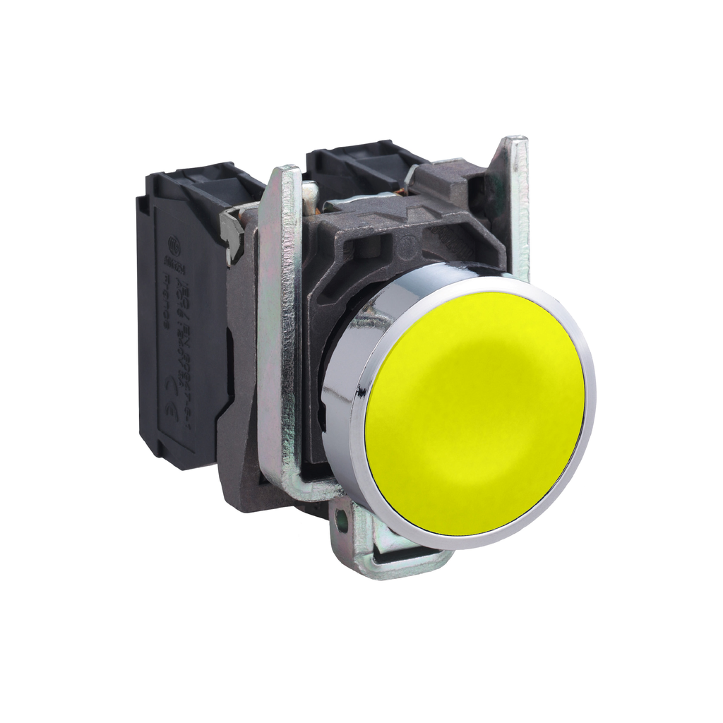 XB4BA51 - Push button, Harmony XB4, metal, flush, yellow, 22mm, spring return, unmarked, 1NO