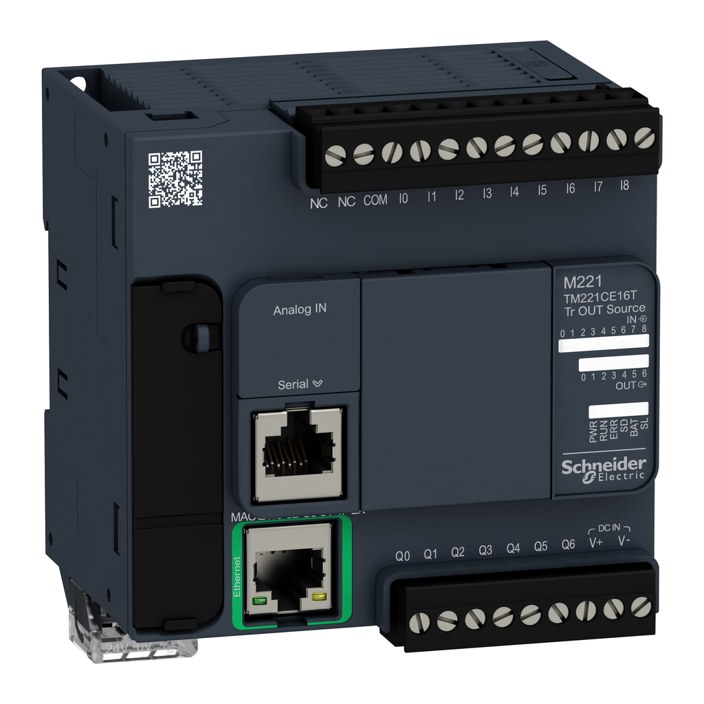 TM221CE16T - controlador lógico, Modicon M221, 16 IO, 9 DI, 7 DO, transistor, PNP, Ethernet