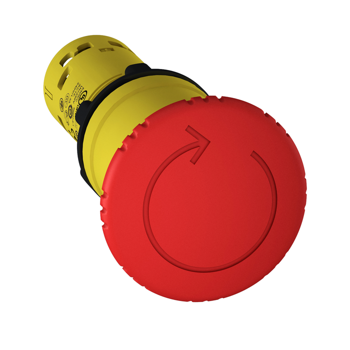 XB7NS8445 - Monolithic emergency stop, Harmony XB7, plastic, red mushroom 40mm, 22mm, latching turn to release, 1NO+1NC