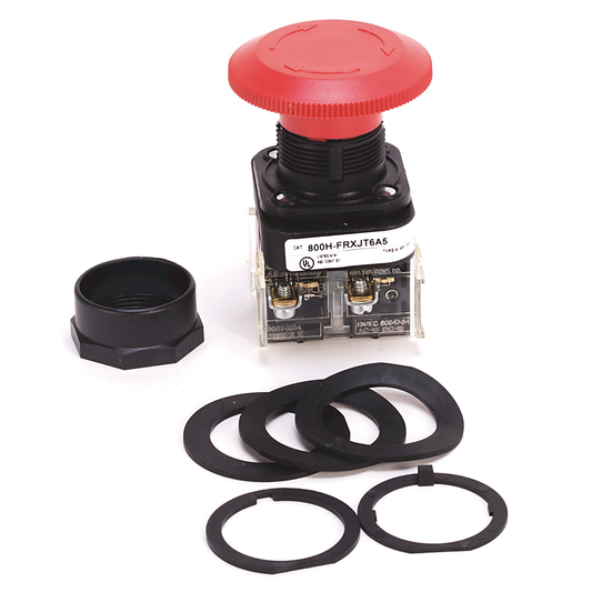 800H-FRXJT6A5 - Conector de 30,5 mm tipo 4/4X/13, 2 posiciones, sin iluminación, conector de empuje y tracción de cabeza jumbo con giro a relé, rojo, 2 NCLB