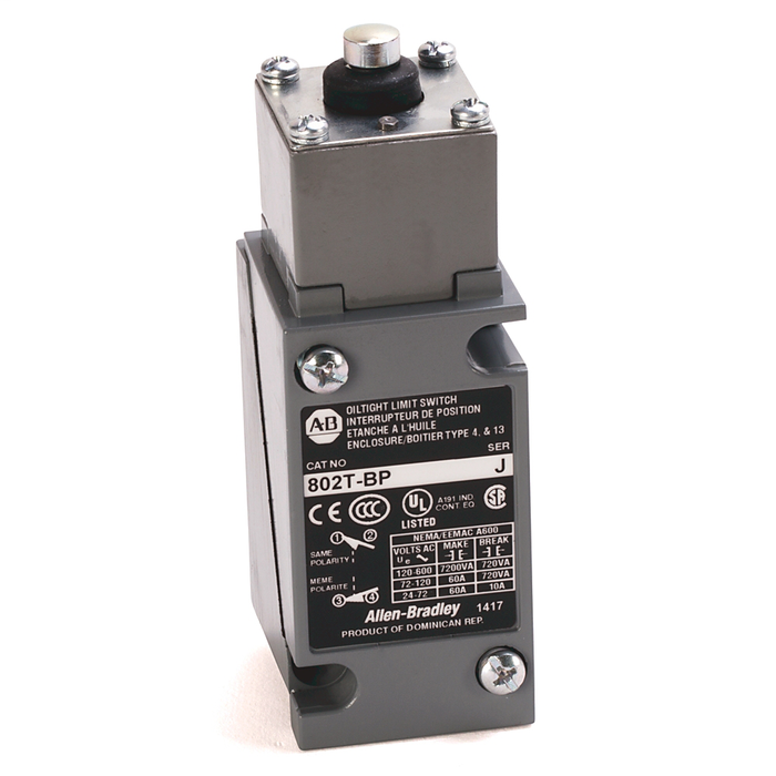 802T-BT - Limit Switch, NEMA Type 4 and 13 Oiltight Construction, Non-Plug-In, Top Push Rod, 4-Circuit, Whole Switch