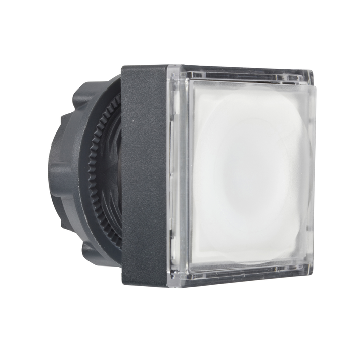 ZB5CH313 - Head for illuminated push button, Harmony XB5, square white flush, 22mm, universal LED, push to release, unmarked