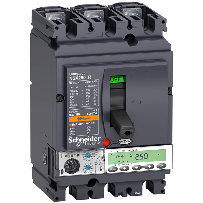 LV433522 - Circuit breaker, ComPact NSX250R, 200kA/415VAC, MicroLogic 5.2E trip unit 250A, 3 poles 3d