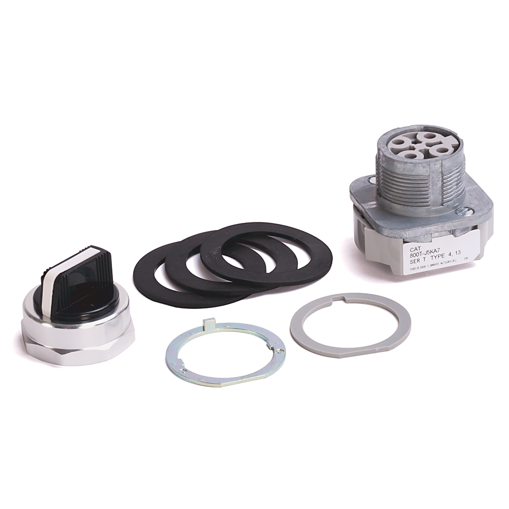 800T-J5KC1 - 800T 3 Position, Knob/Wing Lever,, White, Std. Knob Spring Rtn fr/ Right, Cam and Contact Blocks, 3 Position