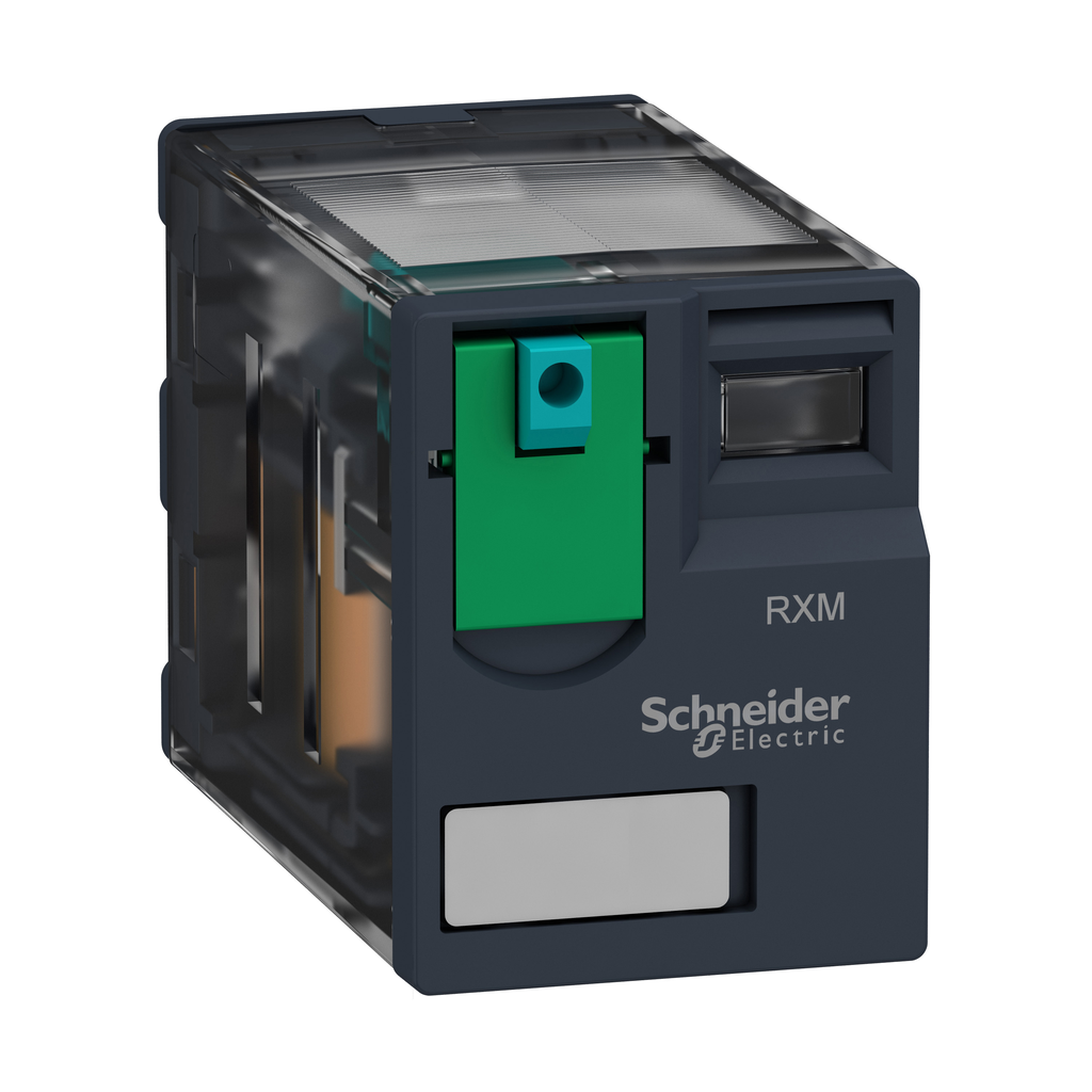 RXM2AB1BD - Relé enchufable miniatura, Harmony, 12 A, 2 CO, botón de prueba bloqueable, 24 V CC