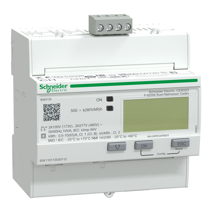 A9MEM3155 - iEM3155 energy meter - 63 A - Modbus - 1 digital I - 1 digital O - multi-tariff - MID