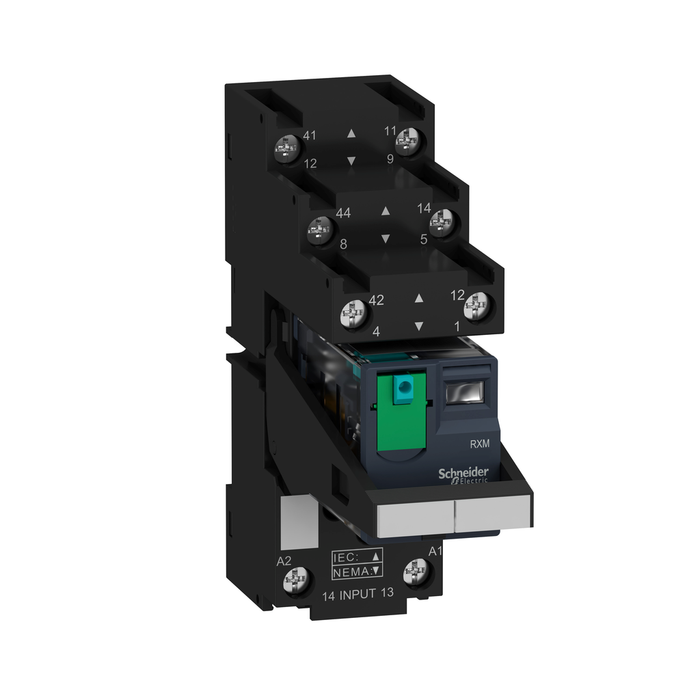 RXM2AB2BDPVS - Harmony, Miniature plug-in relay pre-assembled, 12 A, 2 CO, with LED, with lockable test button, separate terminals socket, 24 V DC