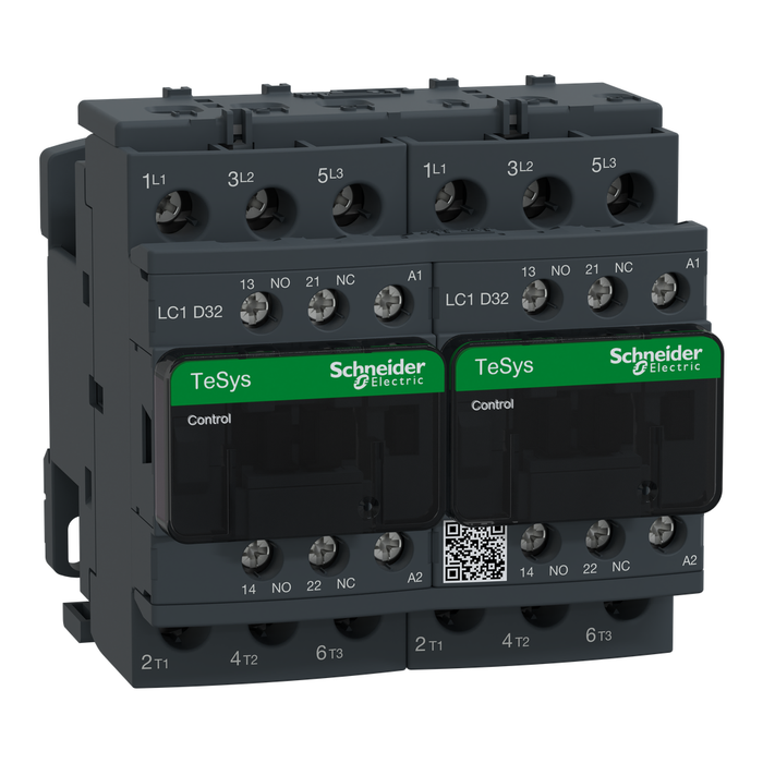 LC2D32G7 - TeSys Deca IEC contactor, 32 A, 3 P, 20 HP at 480 VAC, reversing, 120 VAC 50/60 Hz coil