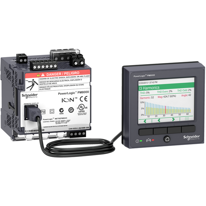 METSEPM8214 - PowerLogic PM8000 - PM8214 LV DC - DIN rail mount meter + Remote display - int.