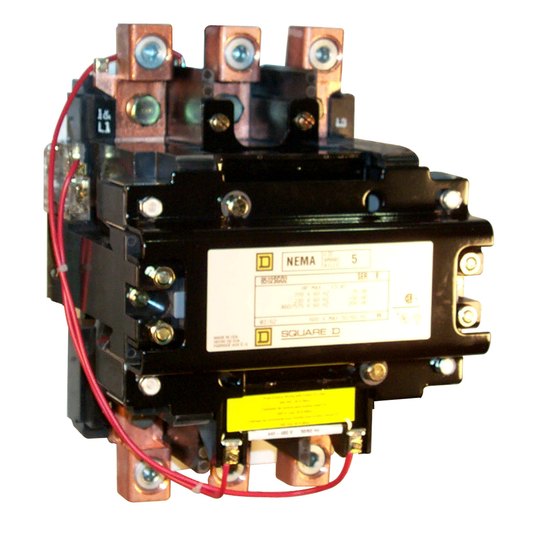 8502SGO2V06 - Contactor NEMA, tipo S, no reversible, tamaño 5, 270 A, 200 HP a 575 VCA, trifásico, hasta 100 kA, 3 polos, bobina de 480 VCA, abierto