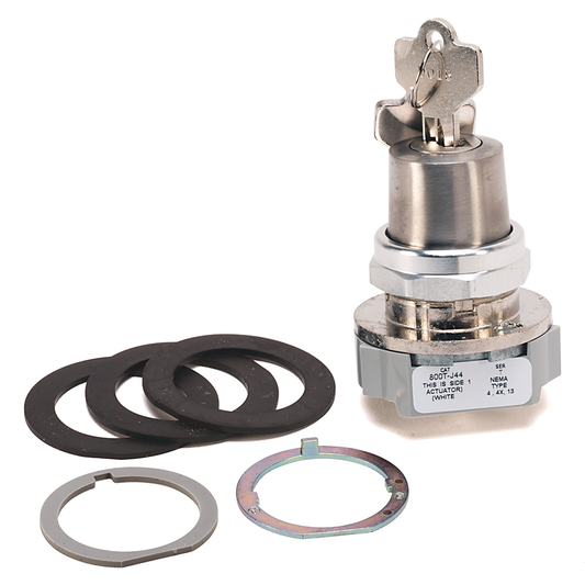 800T-J44KT7 - 30.5mm Type 4/13 3 Pos. Cyl. Lock Sel. Switch, Maint., Lock All, Std. Key, D018 Key
