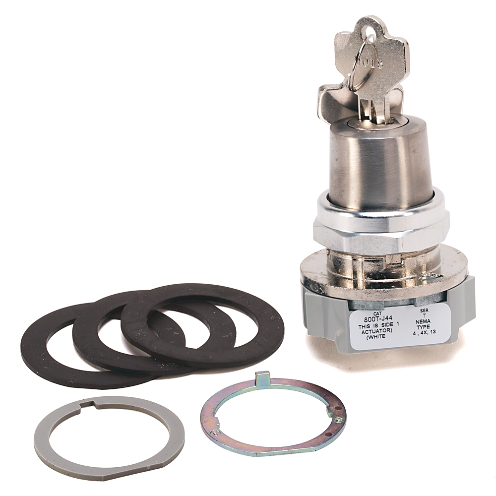 800T-J44KU7 - 30.5mm Type 4/13 3 Pos. Cyl. Lock Sel. Switch, Maint., Lock All, Std. Key, D018 Key