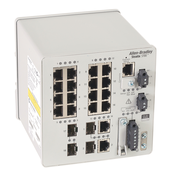 1783-BMS20CGPK - Stratix 5700 Switch, Managed, 16 Fast Ethernet Copper Ports, 2 Gigabit Ethernet Combo Ports, 2 Fast Ethernet Fiber SFP Slots, Full Software, CIP Sync, Conformal Coating, DLR