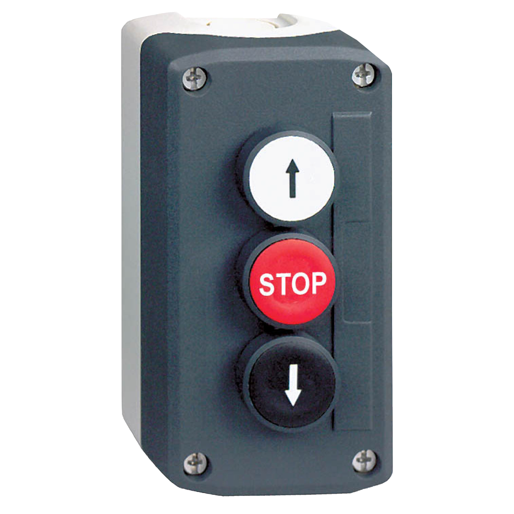 XALD326H7 - Estación de control completa, Harmony XALD, pulsadores gris oscuro blanco rasante/rojo rasante/negro rasante Ø22 mm