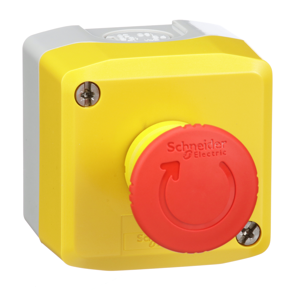 XALK178GH7 - Control station, Harmony, plastic, yellow, 1 red mushroom head push button 40mm, emergency stop turn to release 1NO + 2NC, unmarked, UL CSA certified