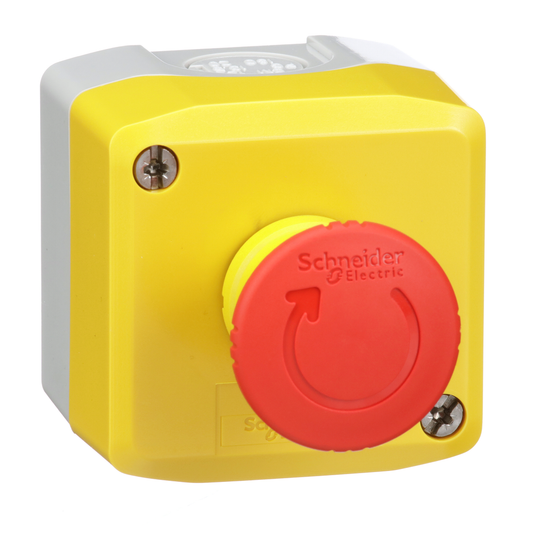 XALK178GH7 - Control station, Harmony, plastic, yellow, 1 red mushroom head push button 40mm, emergency stop turn to release 1NO + 2NC, unmarked, UL CSA certified