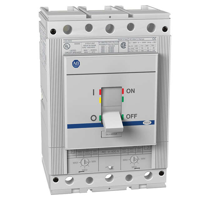 140G-KC0F3-D40-SJ-AA - 140G - Molded Case Circuit Breaker, KC frame (current limiting), 100 kA, T/M - Thermal Magnetic, 3 Poles, Rated Current 400 A, Shunt Trip 24...30V AC/DC, 1 NO/NC AUX + Alarm, 250V